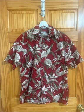 Pierre Cardin Size Large Deep Red 100% Cotton Vintage 90s Y2K Hawaiian Shirt